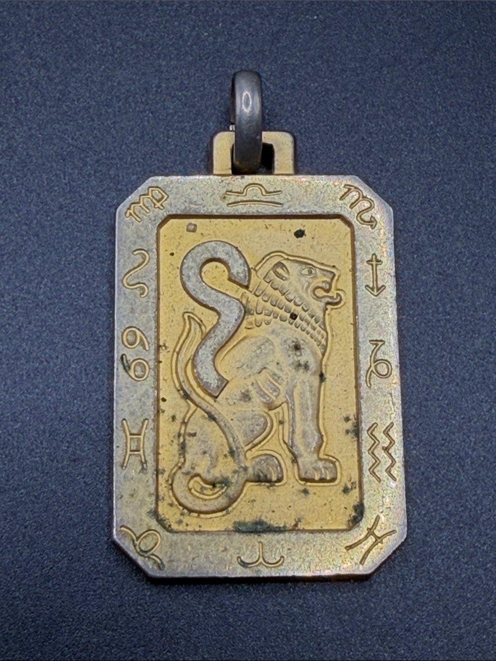 Vintage Leo Lion Zodiac Sign Gold Tone Metal Necklace Pendant Charm Jewelry